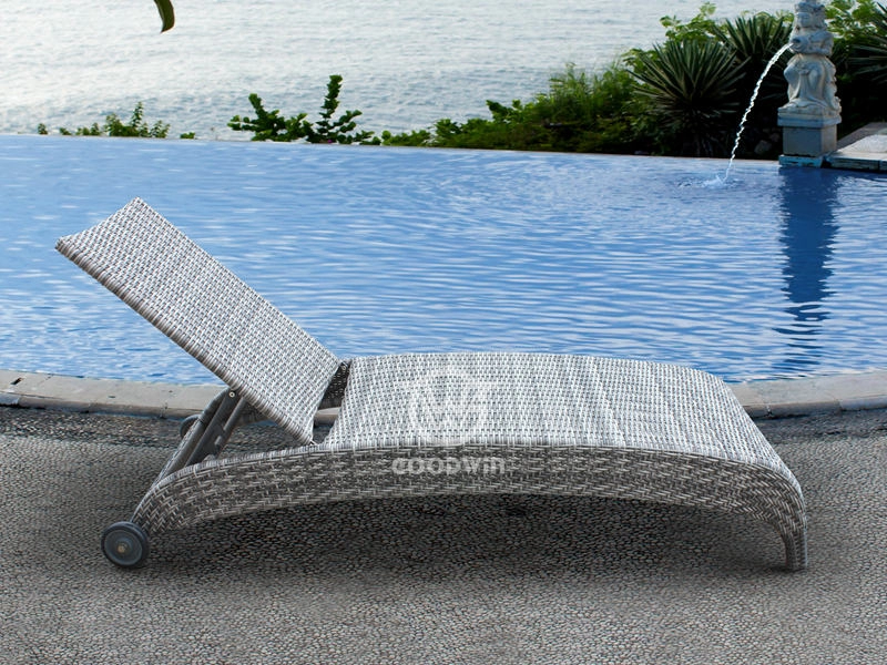 Poolside Furniture Rattan Chaise Lounge With Wheels