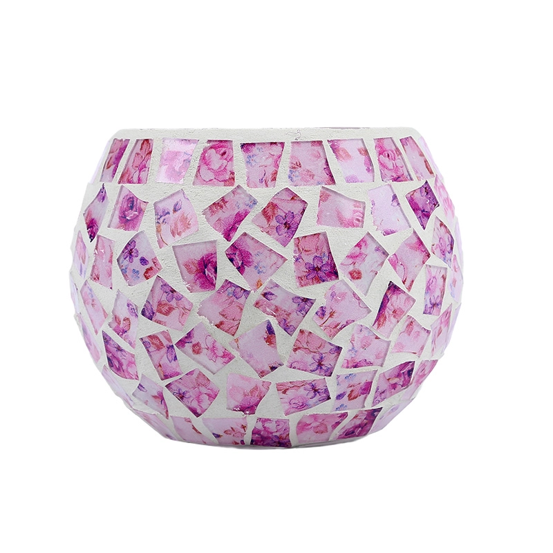Rustic Pink Floral Mosaic Glass Candle Holder