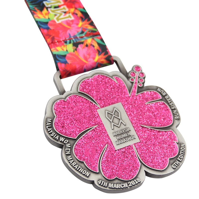 Factory custom glitter powder malaysia women marathon medal