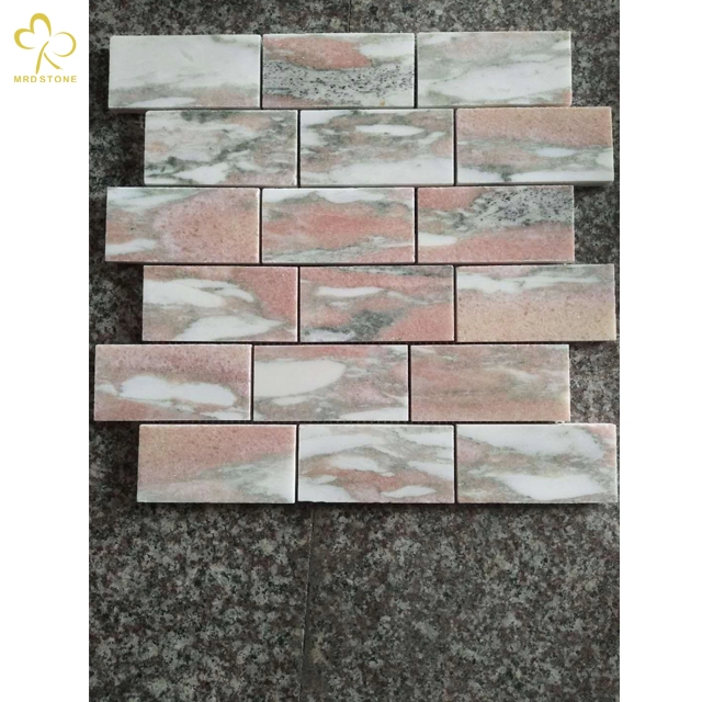 Cheap price living room pink marble mosaic wall tiles for indoor decoration