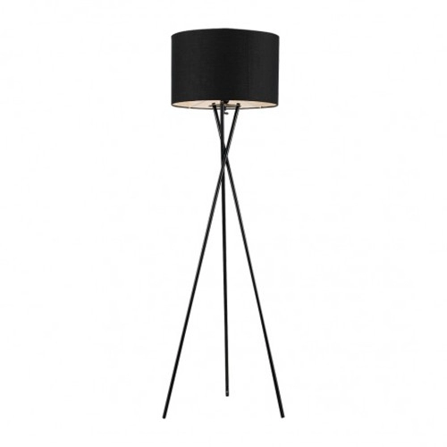 Large Black Tripod Floor Lamp With Black Fabric Shade