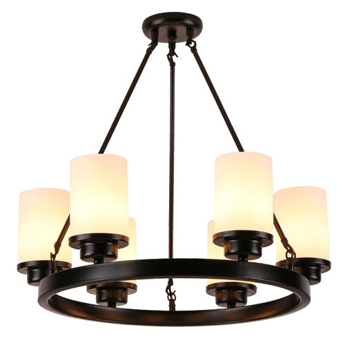 6 Light Black Chandelier With White Frosted Glass Shades