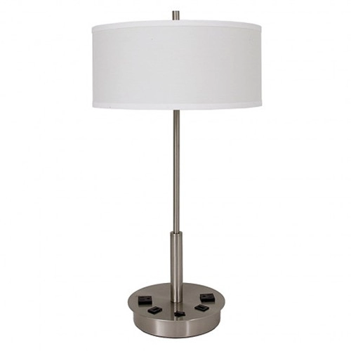 Hotel brushed nickel table lamp with 2 outlets and 2 USB ports