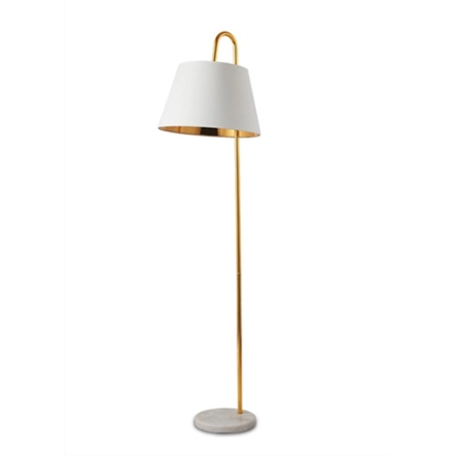 Modern White Marble Base Gold Floor Lamp with White Fabric Shade and Gold Lining