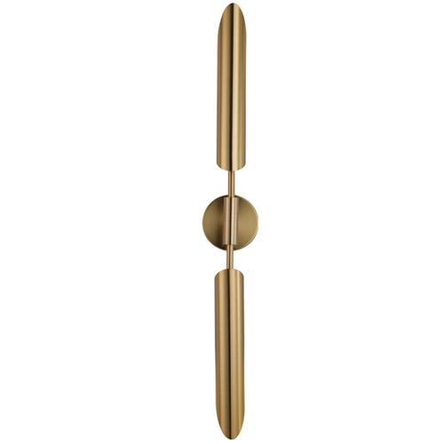 Modern Up Down Gold Metal Tube Two Light Wall Sconce Lighting