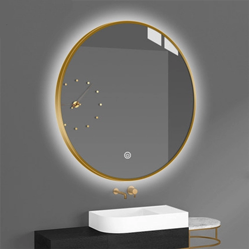 Modern Round Gold Metal Framed Wall Mounted Backlit Mirror