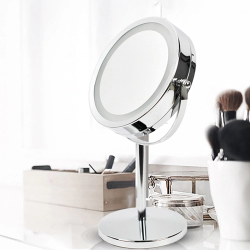 Table Top Polished Chrome Double Sided LED Lighted Makeup Mirror
