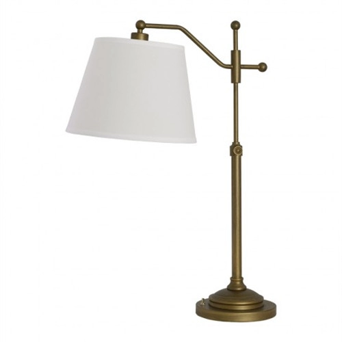 Contemporary Antique Bronze Bedside Table Lamp With White Linen Shade