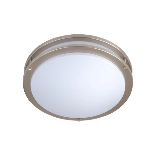 Contemporary 2-light satin nickel flush mount ceiling light with white acrylic shade