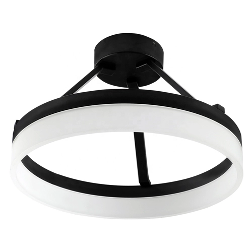 Modern Round Matte Black LED Semi Flush Mount Ceiling Light Fixture