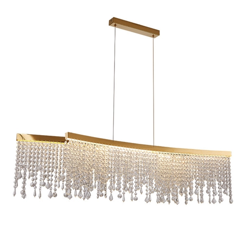 Modern Luxury Gold Rectangular LED Hanging Crystal Chandelier
