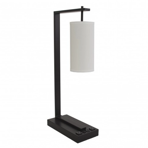 Matte Black Drum Shade Desk Lamp With Outlets and USB Port