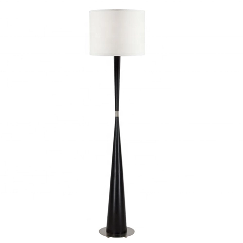 Mid Century Modern Black Wood Floor Lamp With White Drum Shade