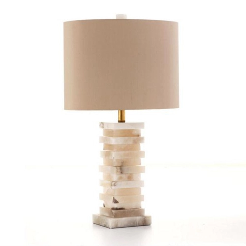 Modern Natural White Stone Bedroom Bedside Table Lamp With Drum Shade