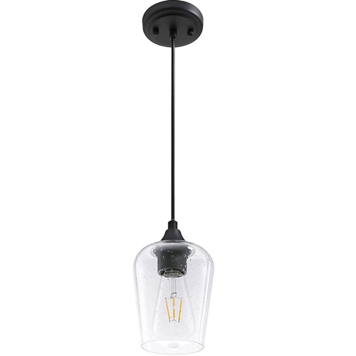 1 Light Black Pendant Ceiling Light With Seeded Glass Shade
