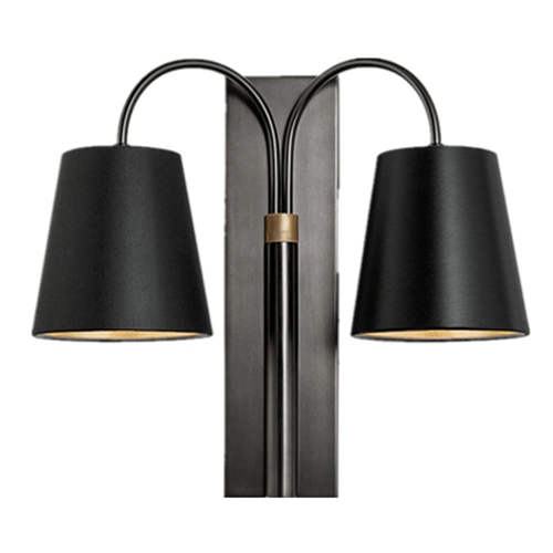 Modern Black Bedside Double Cone Wall Sconce With Shades