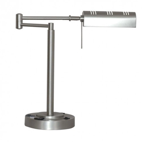 Modern Swing Arm Brushed Nickel Metal Desk Lamp with Power Outlet and USB Port