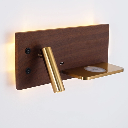 Modern Walnut LED Bedside Reading Light With USB And Wireless Charger