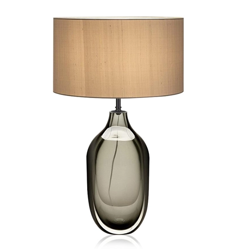 Modern Light Gray Glass Bedside Table Lamp With Cream Linen Shade