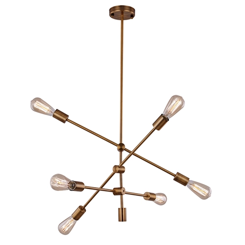 6 Light brushed bronze multi arm sputnik chandelier pendant light