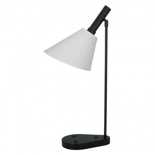 Modern 1 Light Matte Black Adjustable Desk Lamp With Cone White Linen Shade