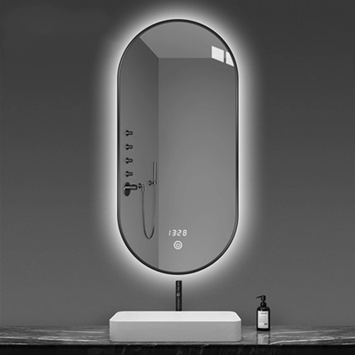Modern Gold Oval Metal Frame Backlit Bathroom Mirror With Sensor Touch Switch