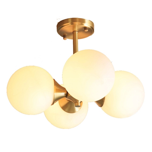 Modern Brass 4 Light Globe Semi Flush Mount Ceiling Light