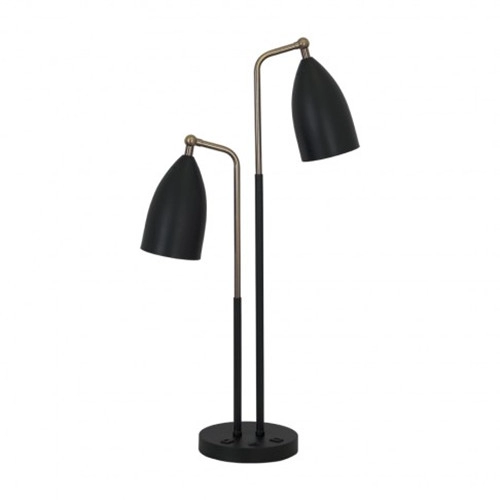 Dual Head Black Metal Desk Lamp With Two USBs