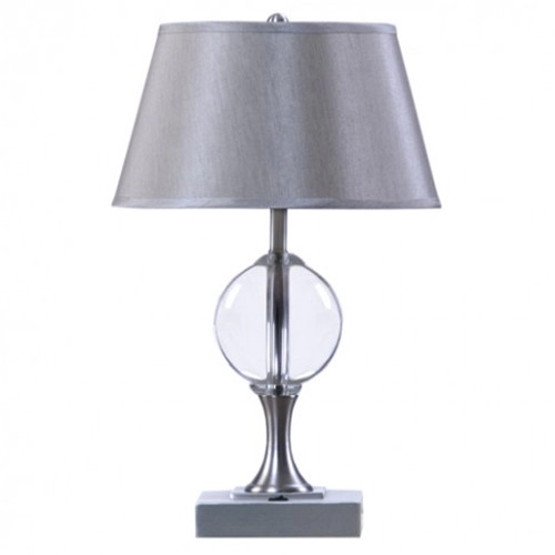 Modern light grey bedside table lamp with grey cone shade