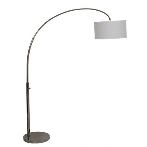 Satin Nickel Large Arched Floor Lamp with White Drum Shade