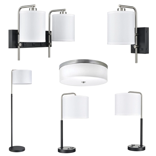 Modern Black Nickel Decorative Hotel Project Lamps With Power Outlets