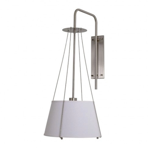 Modern satin nickel hanging pendant wall sconce with white linen shade