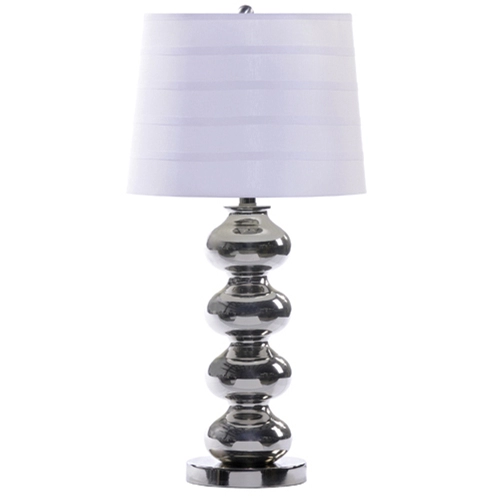 Modern Polished Chrome Bedside Table Lamp With White Tapered Shade