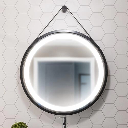 Modern 30 Inch Black Metal Frame Round Hanging LED Bathroom Mirror