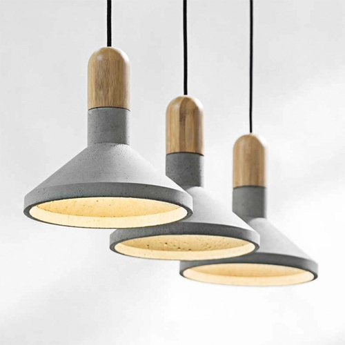 Modern 1 Light Industrial Wood and Concrete Pendant Light