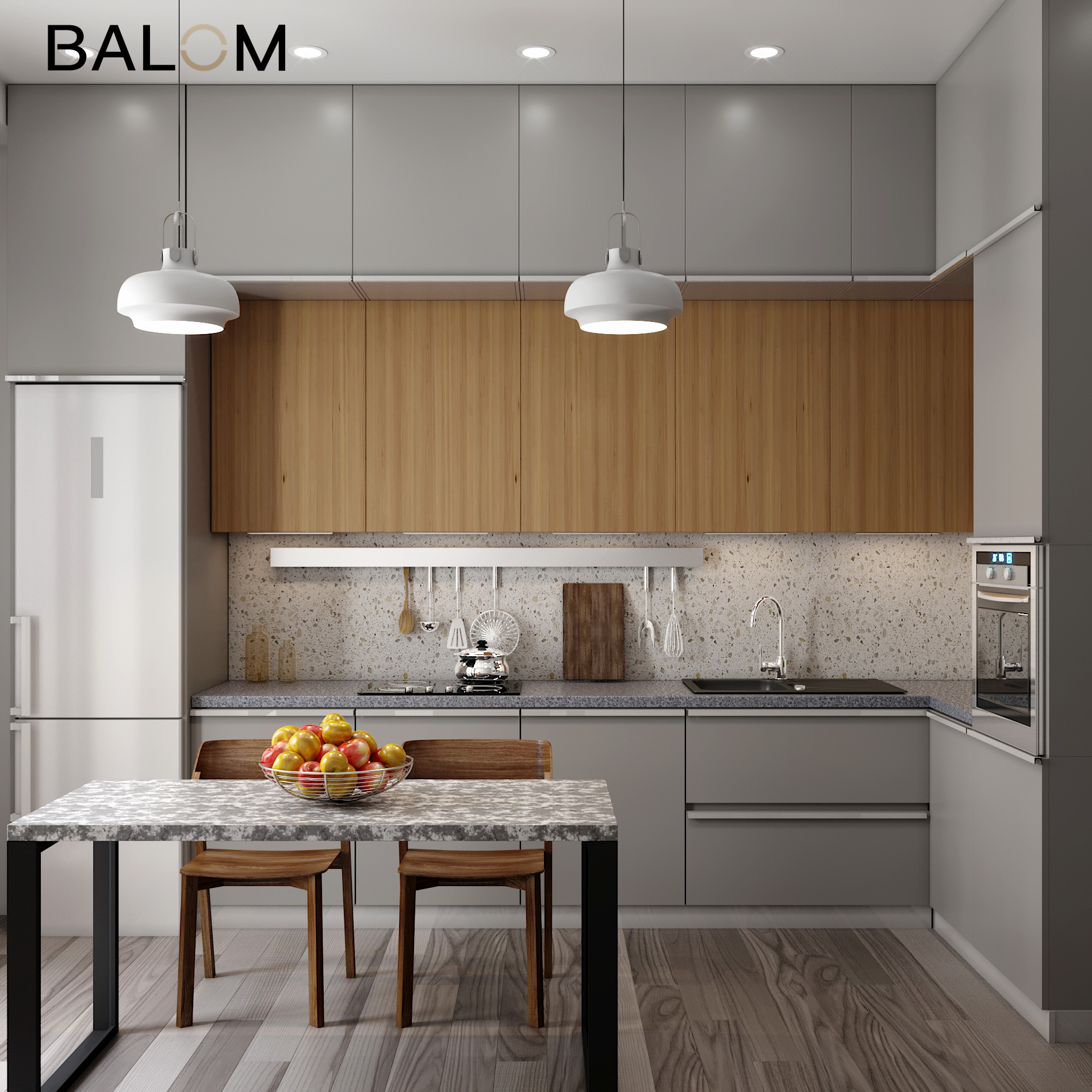 Modern light gray original wood custom kitchen cabinets