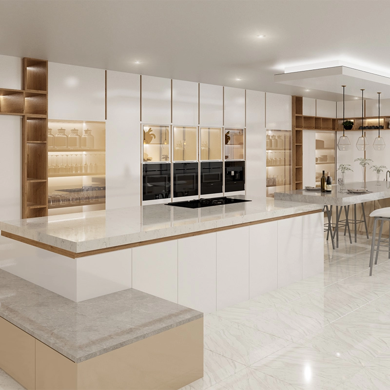 White Patterned Customization Open Kitchen Cabinets
