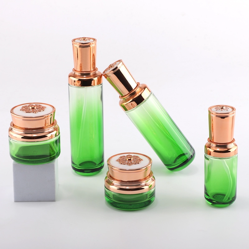 Luxury green cosmetic bottle set
