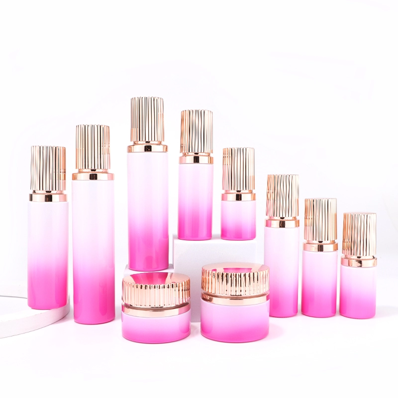 Skincare custom color glass bottle set for cosmetic packaging