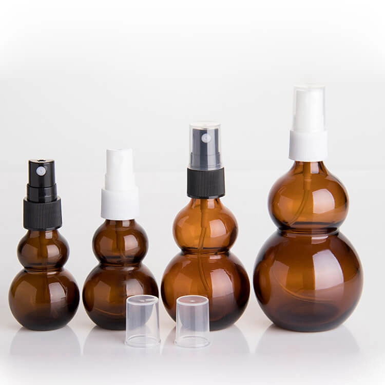 Double gourd shape amber glass bottles with pump