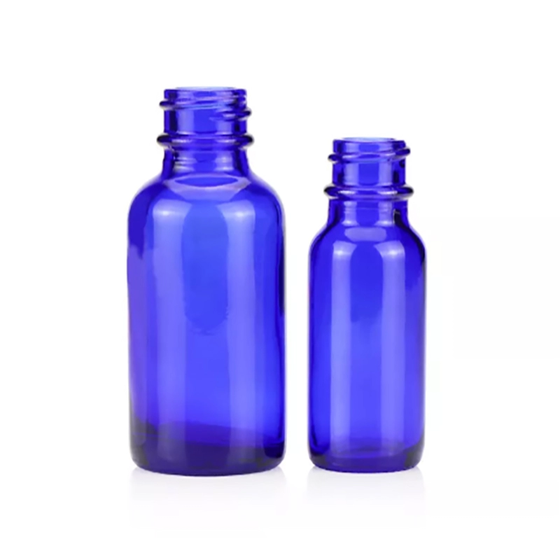 Blue Empty Boston Round Glass Bottle for Essential Oil with Dropper