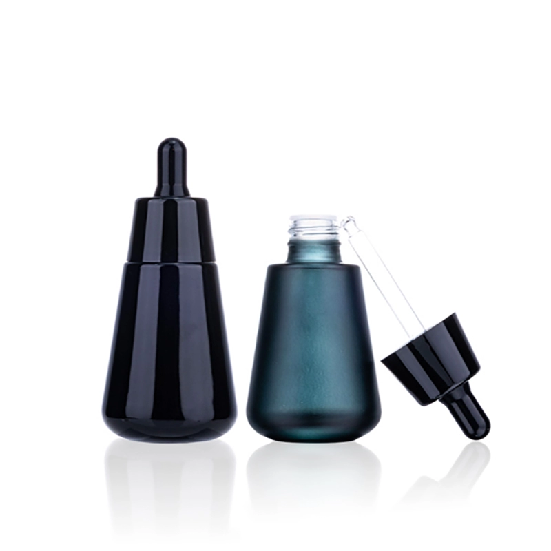 Empty dark serum triangle packaging black essential oil glass bottle