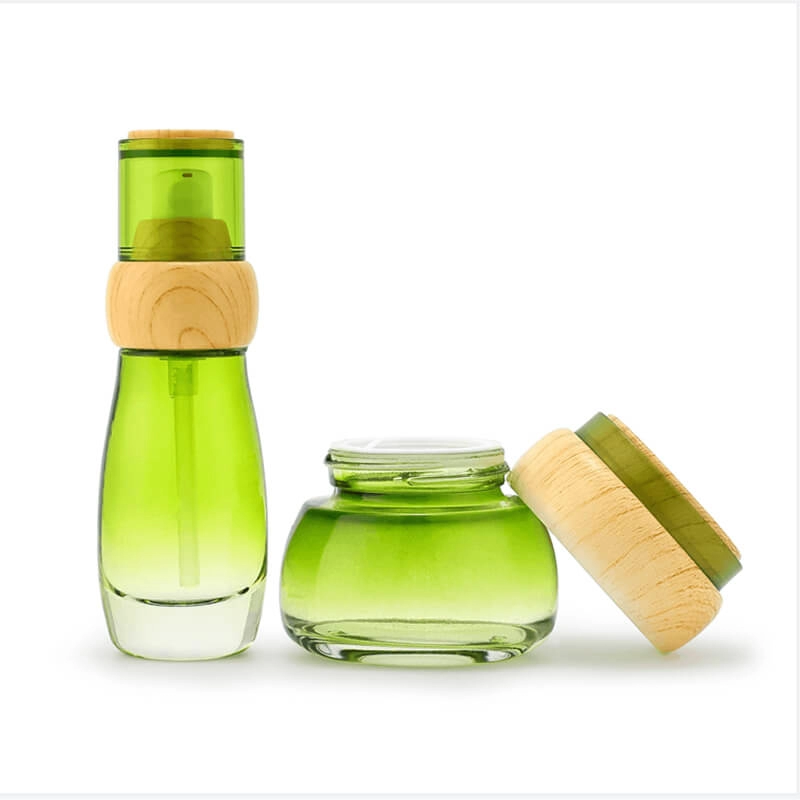 Green Glass Bottle set with bamboo lid