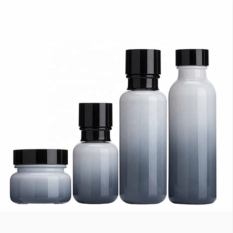Skin care black grey gradient color glass bottle set
