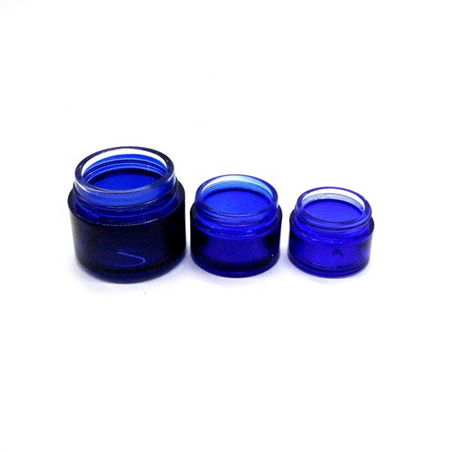 30G 50G 100G Blue Glass Cream Jar Black Sliver Lid