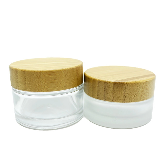 5ML 15ML 30ML 50ML 100ML Clear Frosted Glass Bottle Bamboo Wood Lid Cap