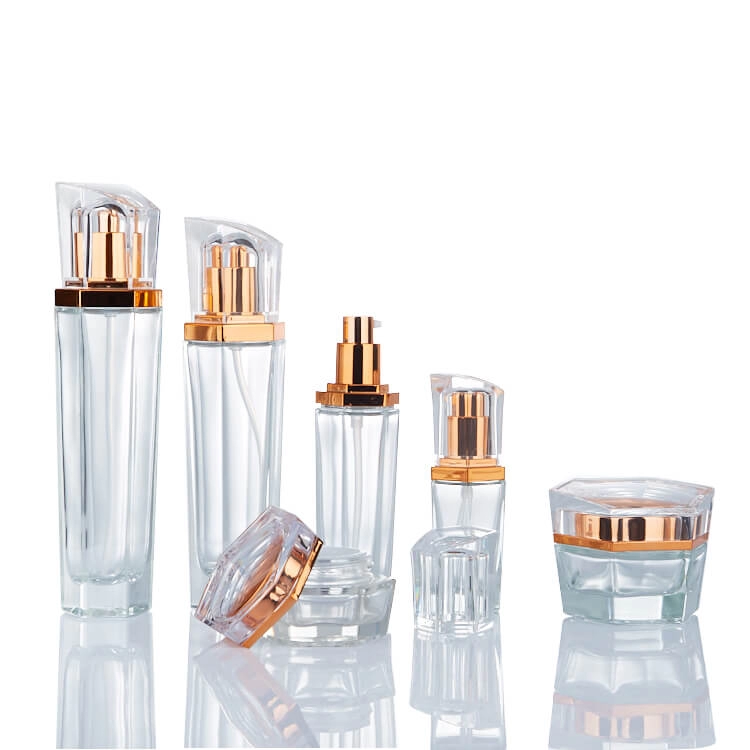 Set Clear Cosmetic Glass Lotion Pump Bottles