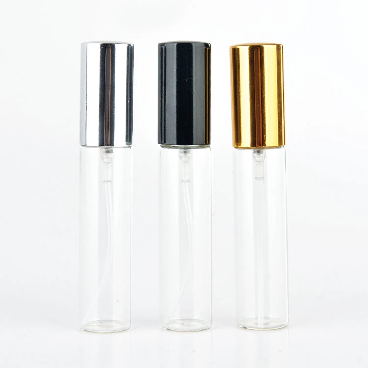 Clear amber glass perfume sample vials with aluminum sprayer
