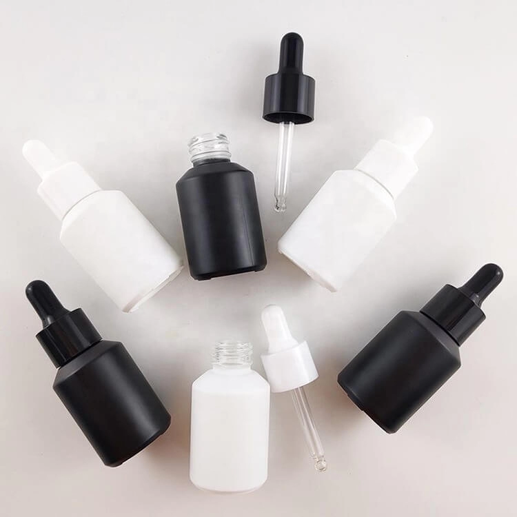 Premium serum oil packaging matte black white 1oz 30ml glass dropper bottles