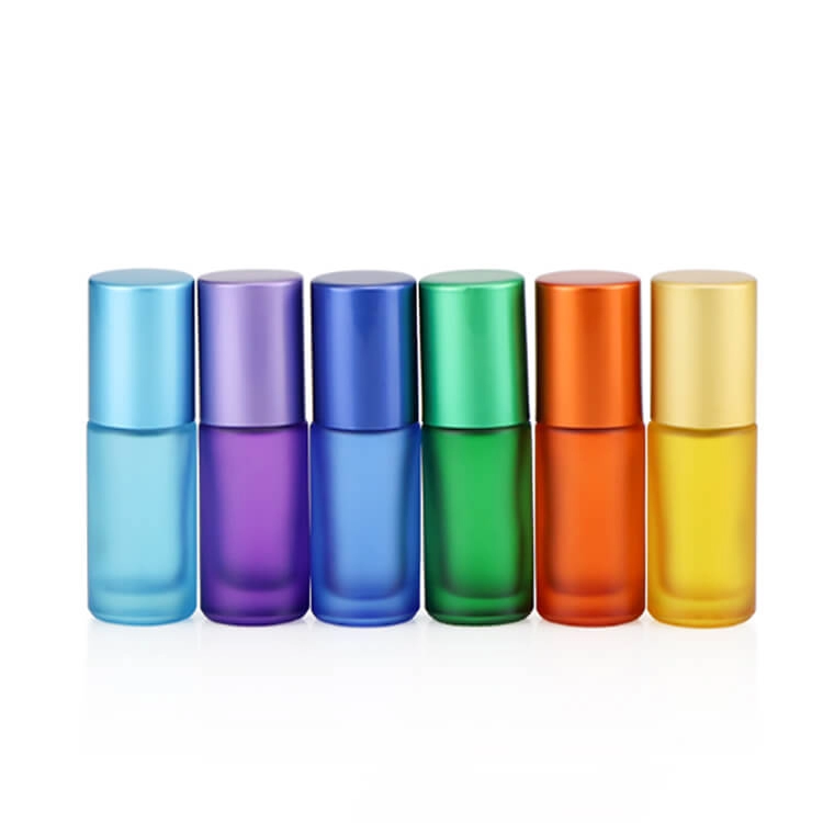 Custom rainbow color frosted glass roller ball bottle for perfume